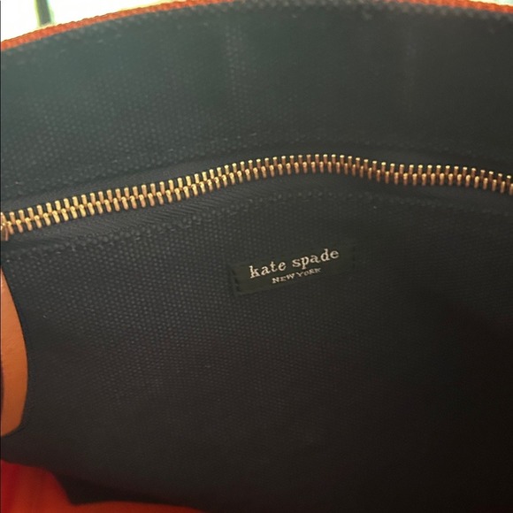 Kate Spade New York Orange Canvas Tote Bag With Navy Accents - Picture 8 of 9